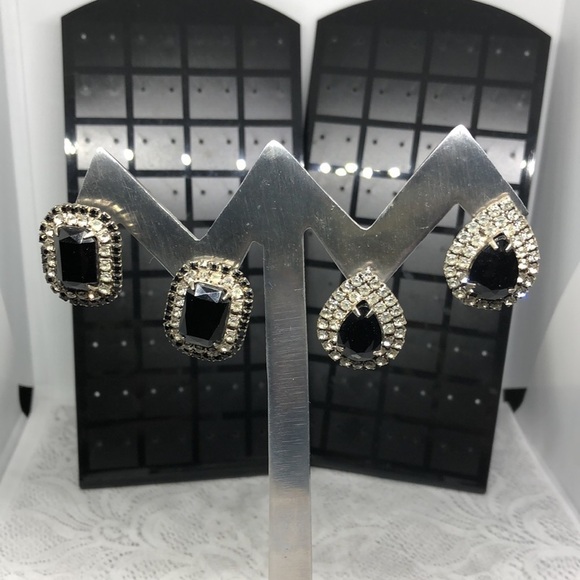 BUNDLE lot 2 vintage rhinestone formal glam statement earrings. - Picture 1 of 6